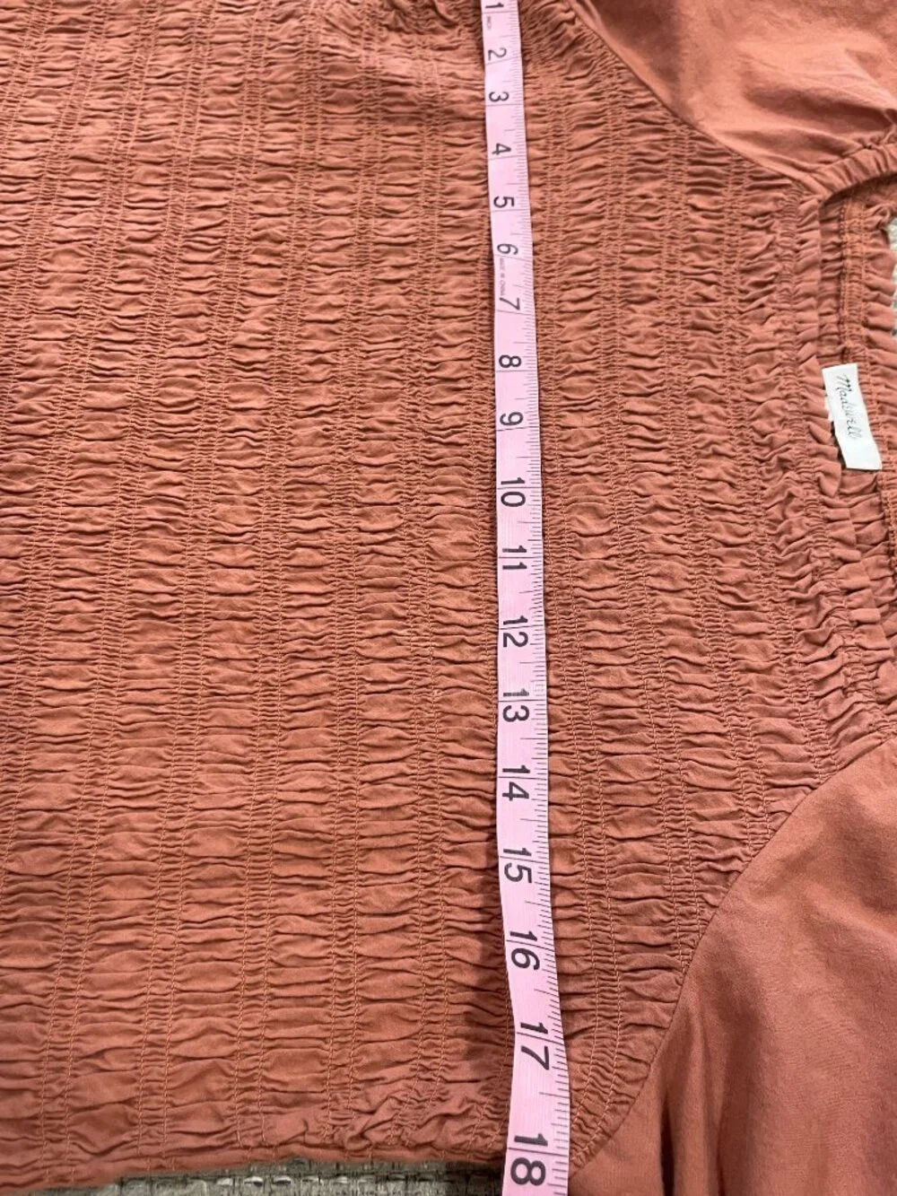 Madewell Lucie Smocked‎ Top Long Puff Sleeve Square Neck Size XL Warm Terracotta